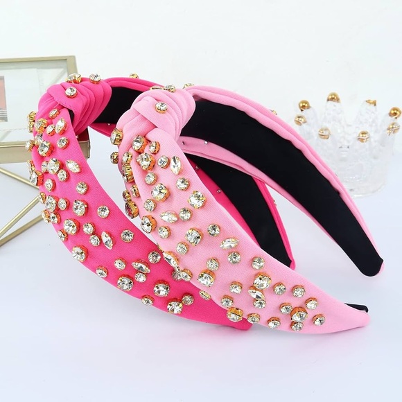 ???HOT PINK CRYSTAL Knotted Embellished Headband main image 11